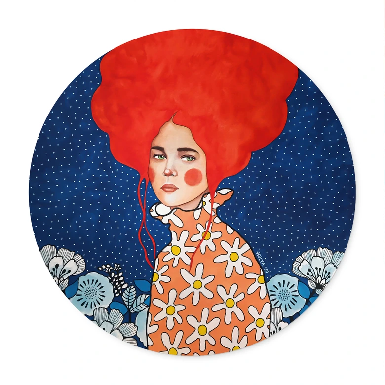 Poster Frau mit rotem Haar und Blüten - Hülya - Rund 