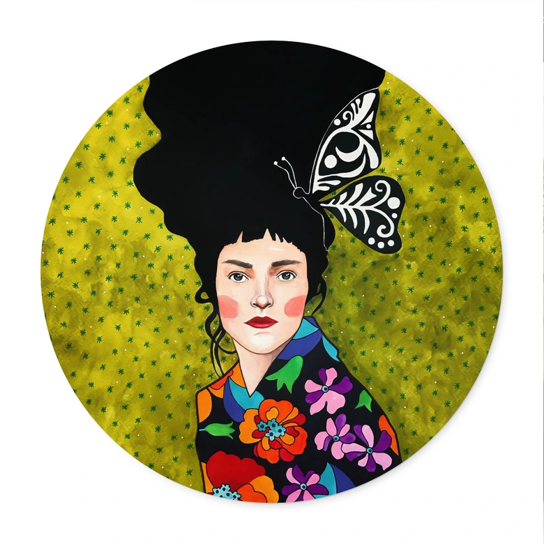 Poster Frau mit Schmetterling im Haar - Hülya - Rund 