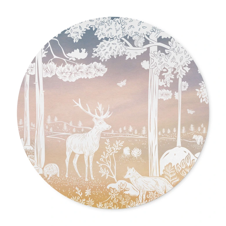 Poster Friedlicher Wald mit Hirschen und Füchsen - Ombre - Kikki Belle - Rund 