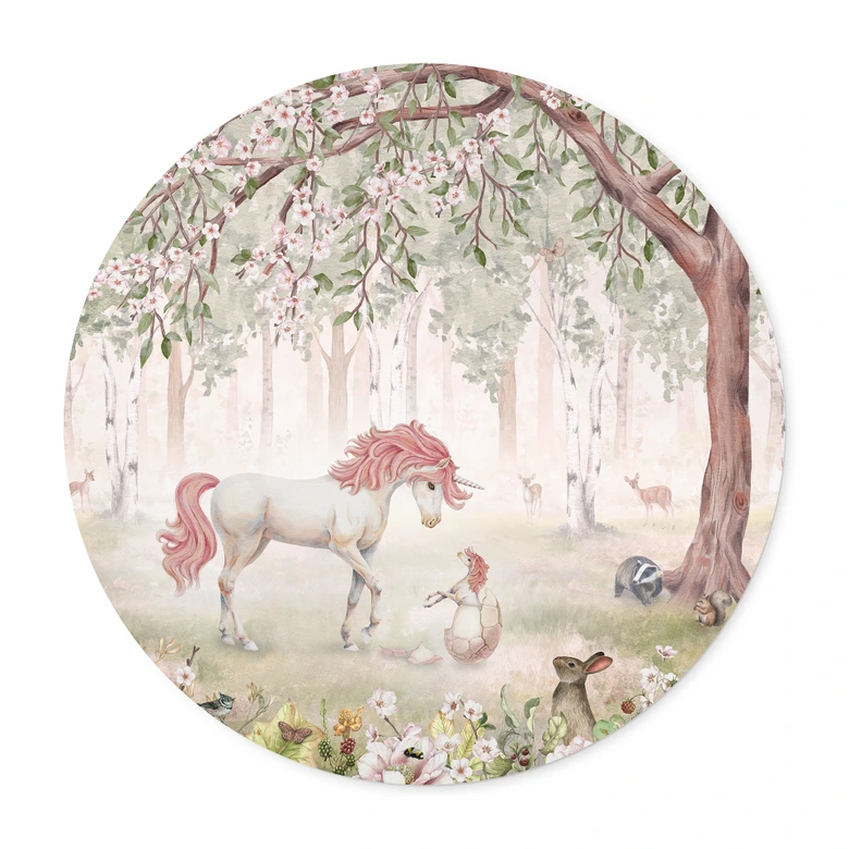 Poster Märchenhafter Wald mit Einhörnern - Kikki Belle - Rund 