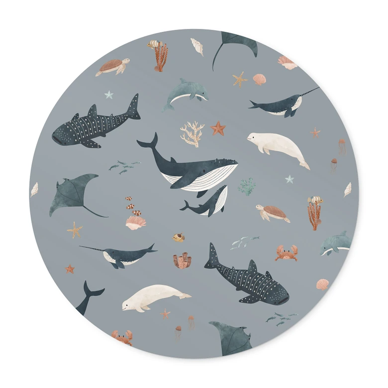 Maritim undervattensvärlds poster - Valar och marina djur - Kikki Belle - Rund 