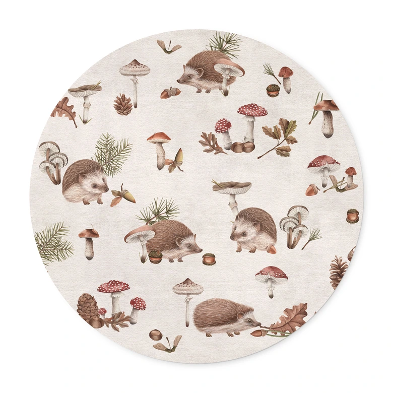 Póster Erizos simpáticos en el bosque otoñal - Kikki Belle - Redondo 