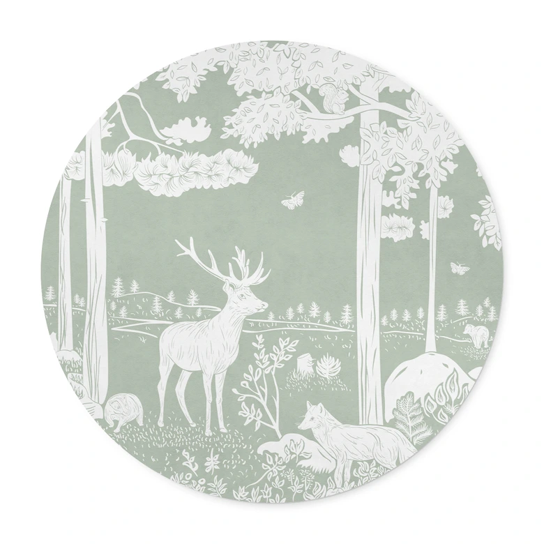 Poster Waldidylle in Grün - Oase für Wildtiere - Kikki Belle - Rund 