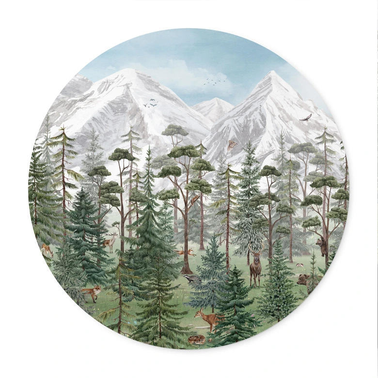 Kinderposter Waldtiere im grünen Alpenwald - Kikki Belle - Rund 