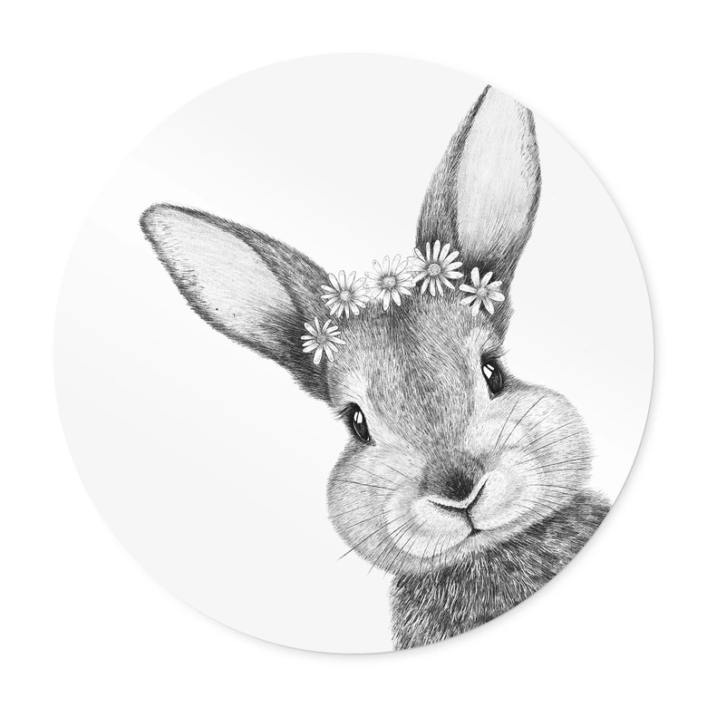 Póster Lindo conejito con flores de manzanilla - Korenkova - Redondo 