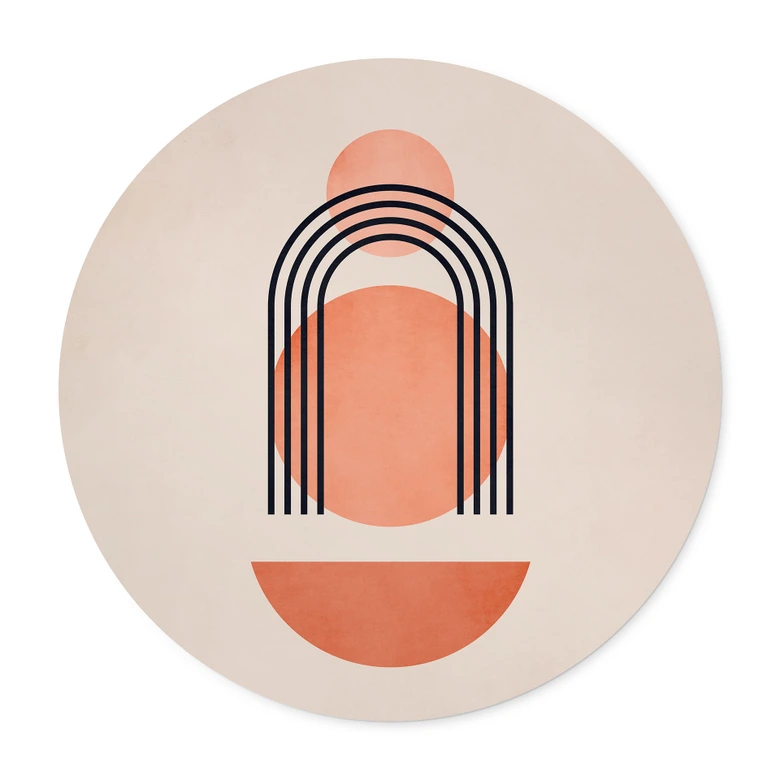 Poster med abstrakt geometri i persikofärger - Cubistika - Rund 