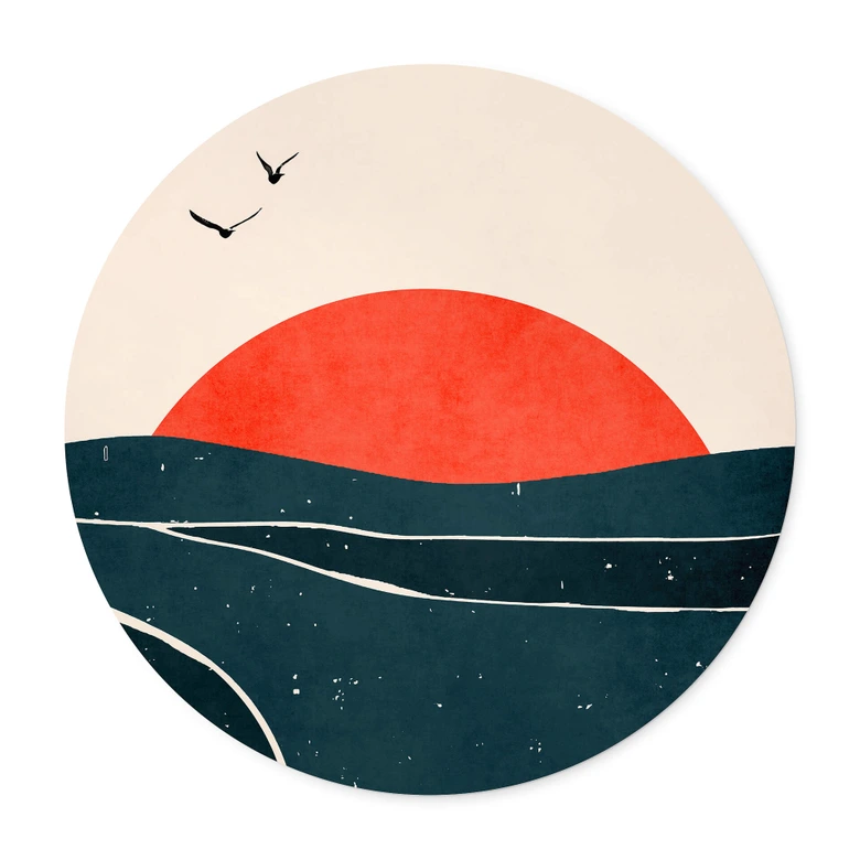 Poster Sonnenuntergang am Meer mit Tauben - Kubistika - Rund 