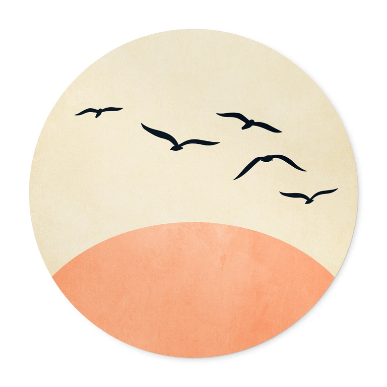 Poster Kudde vogels in de zonsondergang - Cubistika - Rond 