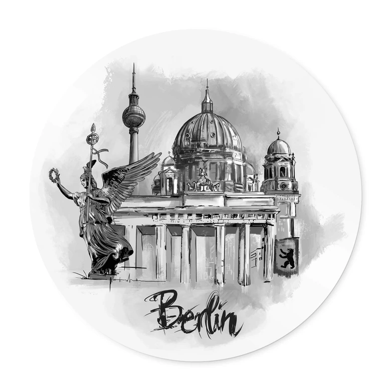 Póster Berlín - Blanco y negro - Redondo - Love your City 