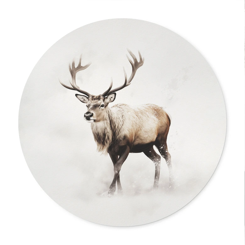 Poster Hirsch im weißen Winter - Magnusson - Rund 