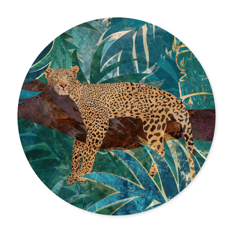 Kinderzimmer Poster Leopard im smaragdgrünen Dschungel - Manovski - Rund 