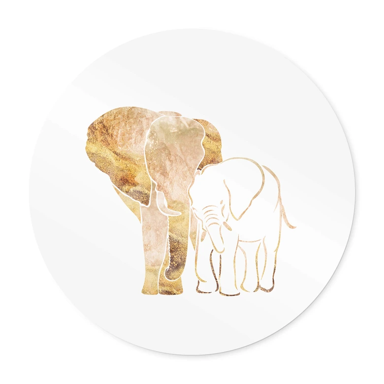 Plakat Manowski - Line Art - Złote słonie - Okrągły 