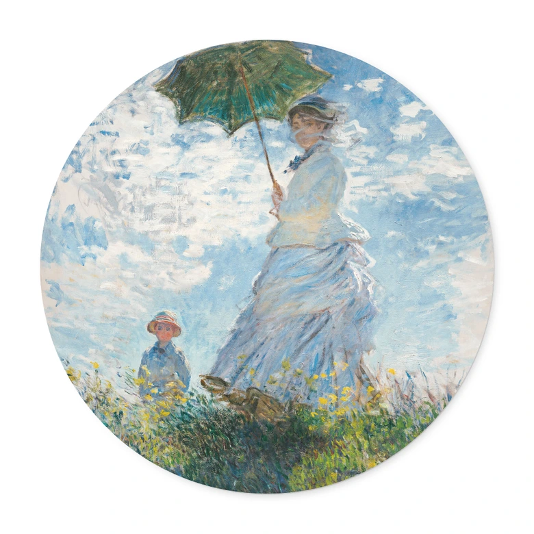 Poster Monet - Frau mit Sonnenschirm - Madame Monet und ihr Sohn - Rund 
