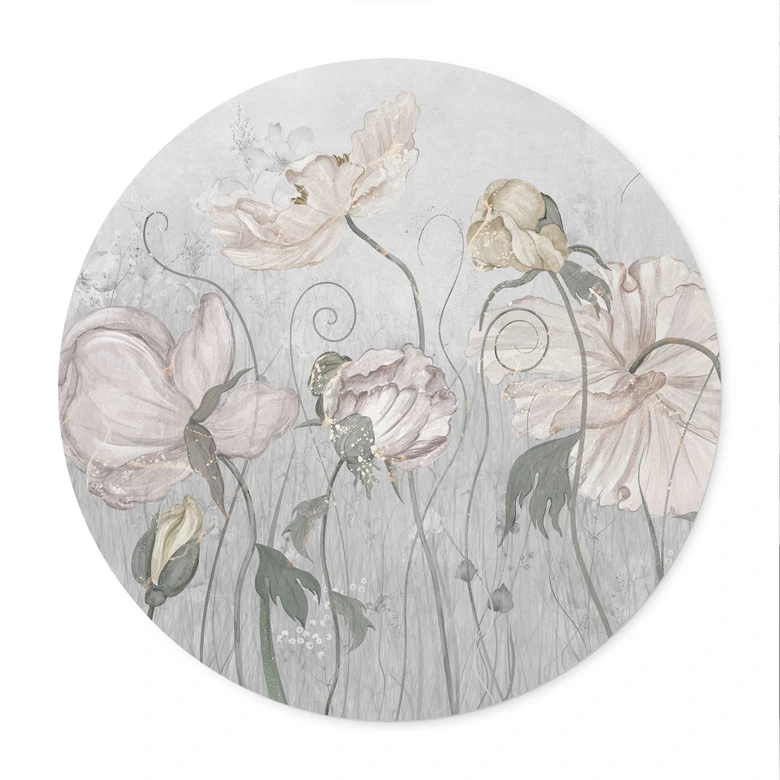 Poster Blumen im Vintage Stil in Grau - Ms Tiff - Rund 