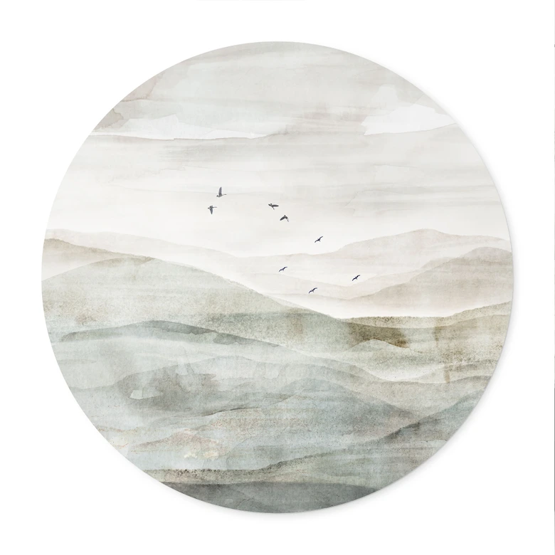 Poster Neblige Berglandschaft Aquarell - Ms Tiff - Rund 