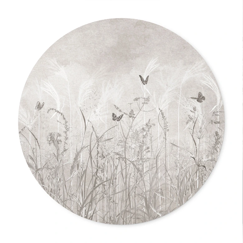 Poster wilde bloemenweide met vlinders in Scandinavisch ontwerp - Ms Tiff - Rond 