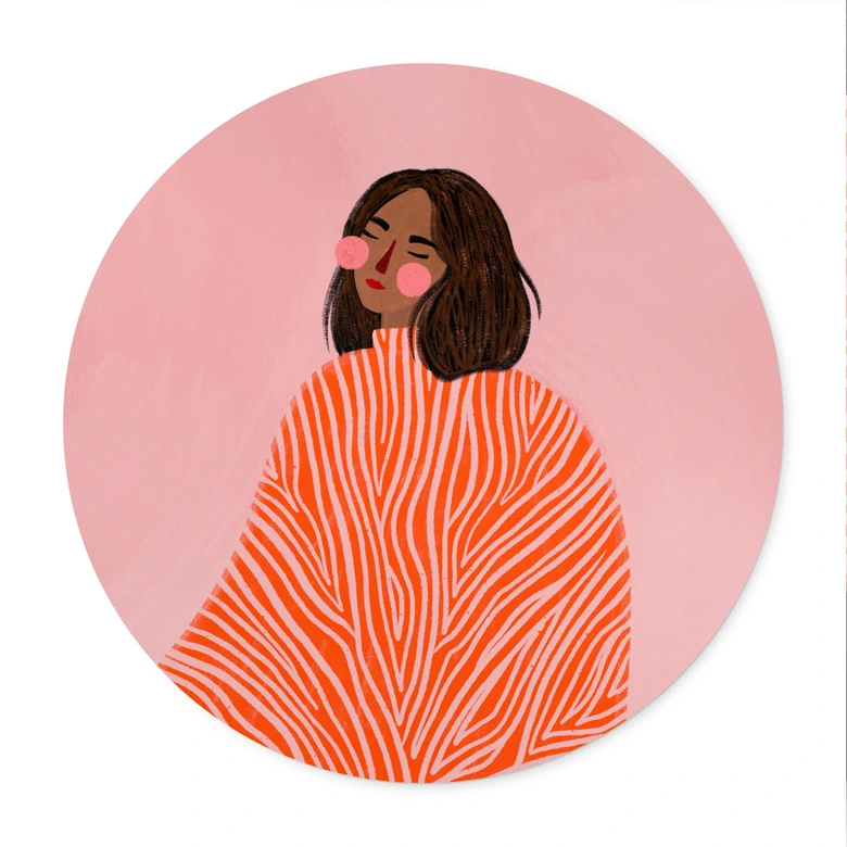 Póster mujer con manta naranja - Müller - Redondo ø 70 cm