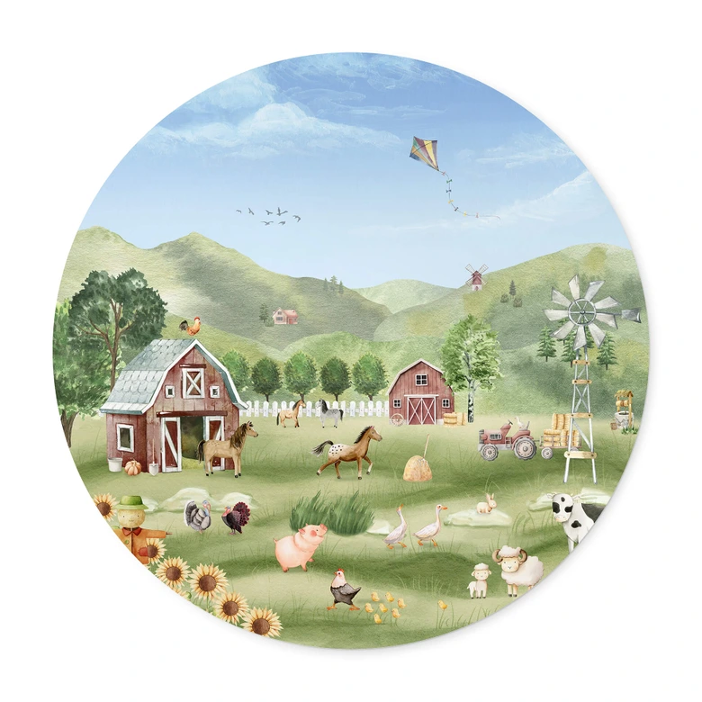 Poster Oliver Robins - Kleurrijke boerderij met dieren 