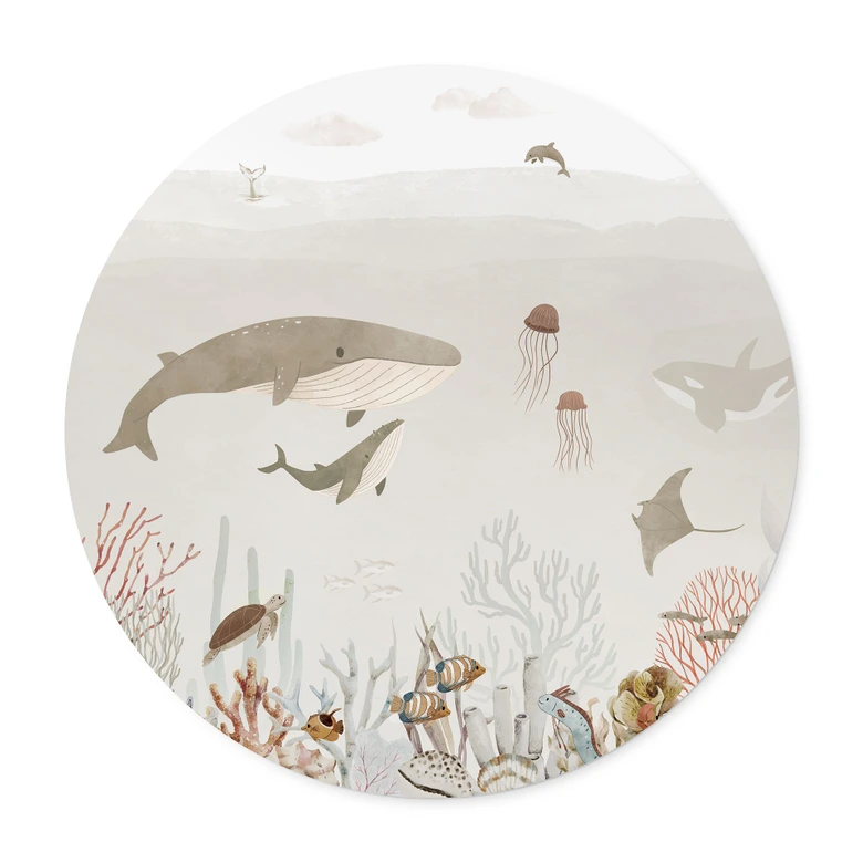 Poster Wale und ihre Freunde in der Unterwasserwelt - Kinderzimmer - Oliver Robins - Rund 