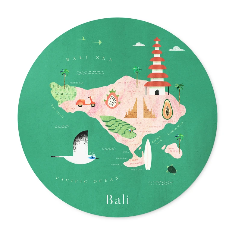 Poster Kaart van Bali - Rivers 