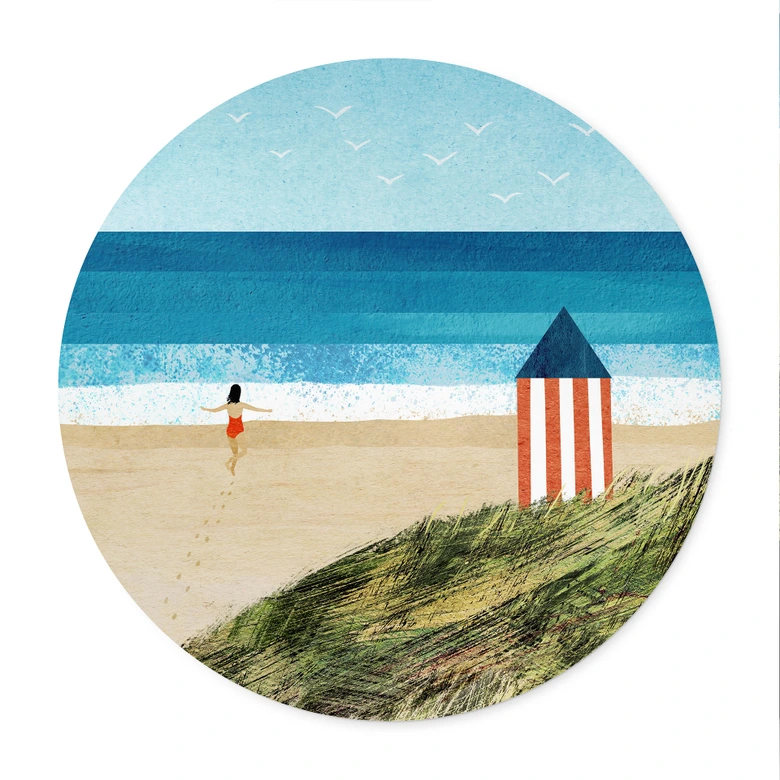 Poster Vacances à la mer avec vue sur les dunes - Rivers - Rond 