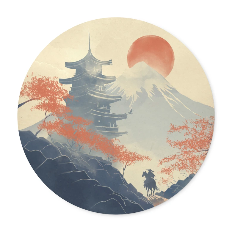 Poster Sonnenaufgang über der Pagode - Roze - Rund 