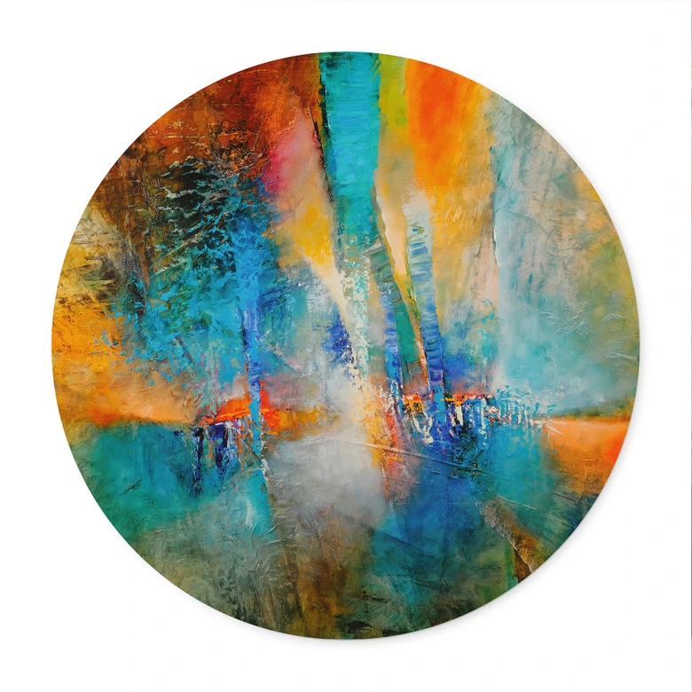 Poster Urbanes Licht in Blau und Orange - Schmucker - Rund 