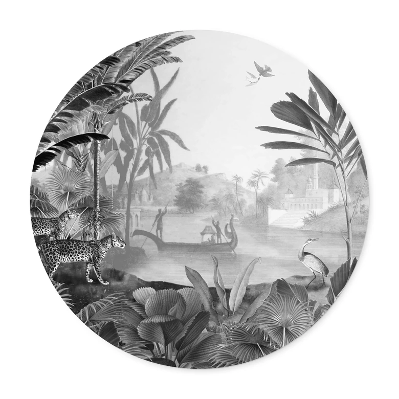 Poster Sir Edward - Landschaft mit Leoparden schwarz weiss - Rund 