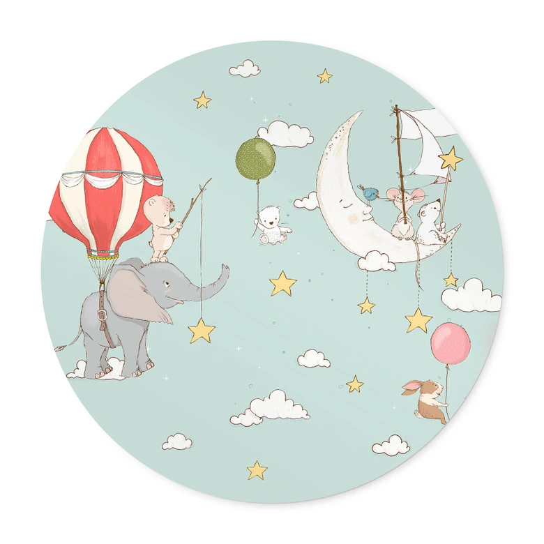 Poster Fliegende Tiere mit Heißluftballon - Skellern - Rund 
