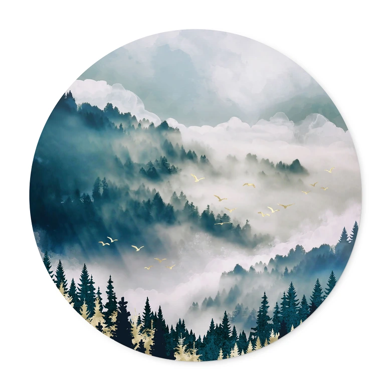 Poster Geheimnisvoller Nebel im Wald - SpaceFrog Designs - Rund 