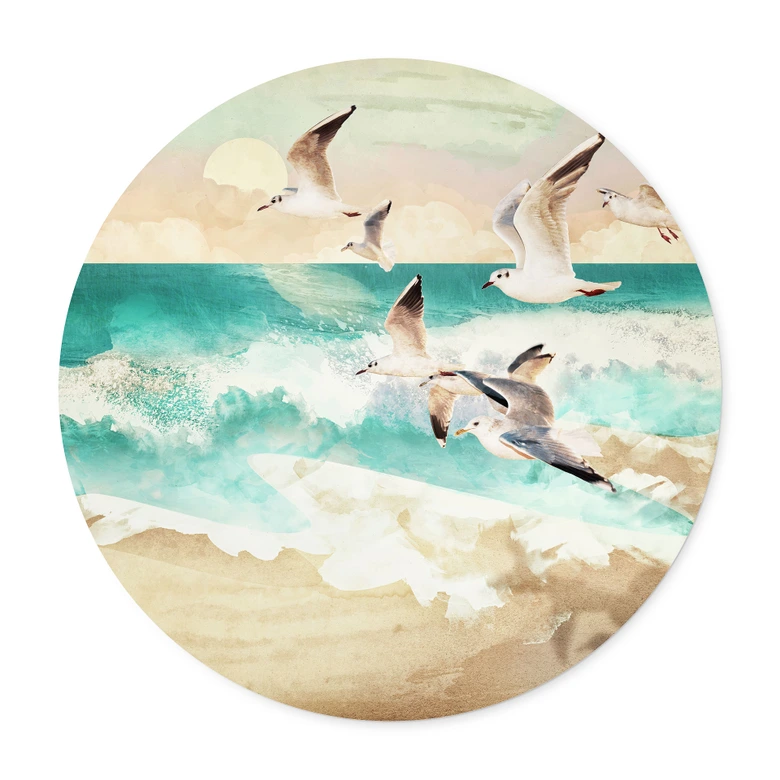 Poster Möwen am Strand - SpaceFrog Designs - Rund 