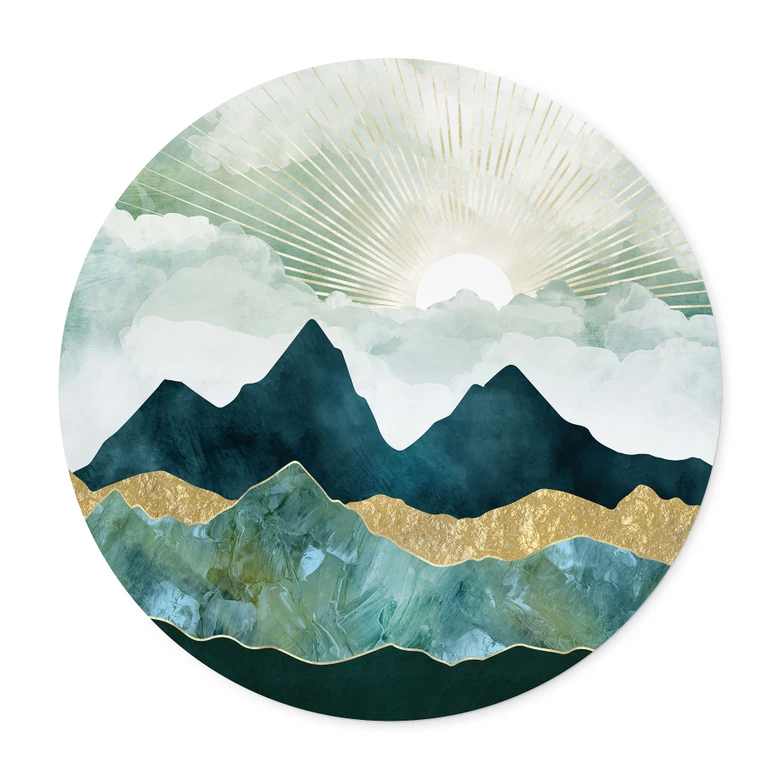 Poster Sonnige Landschaft in Blau und Gold - SpaceFrog Designs - Rund 