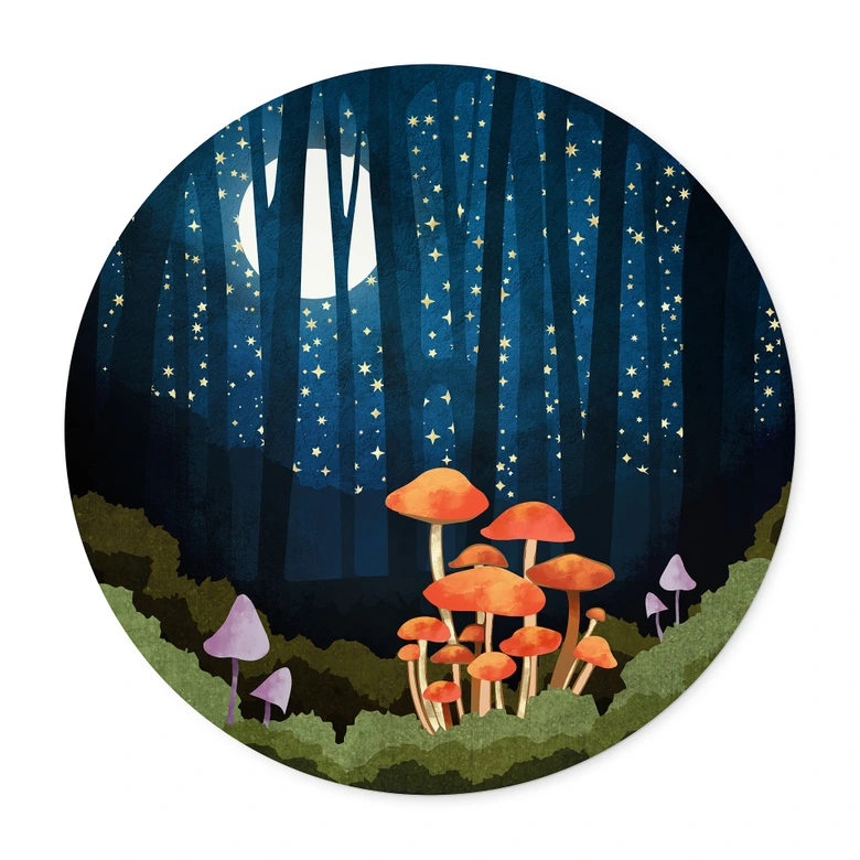 Poster Wald und Sterne in der Nacht - SpaceFrog Designs - Rund 