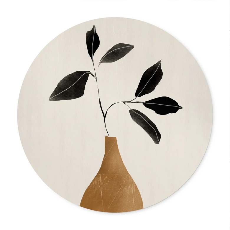 Poster Zweig in goldener Vase - ThingDesign - Rund 