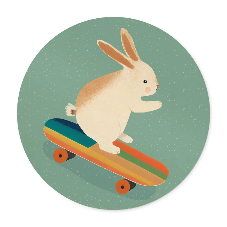 Poster Treechild - Niedlicher Hase auf einem Skateboard - Rund 