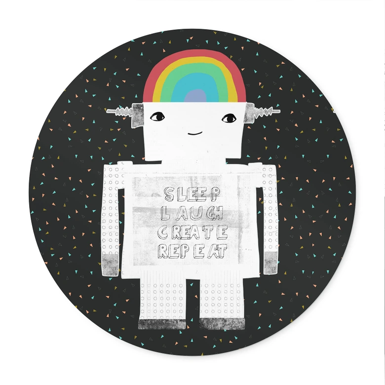 Poster Robot arc-en-ciel Sleep Laugh Create - Treechild - Rond 
