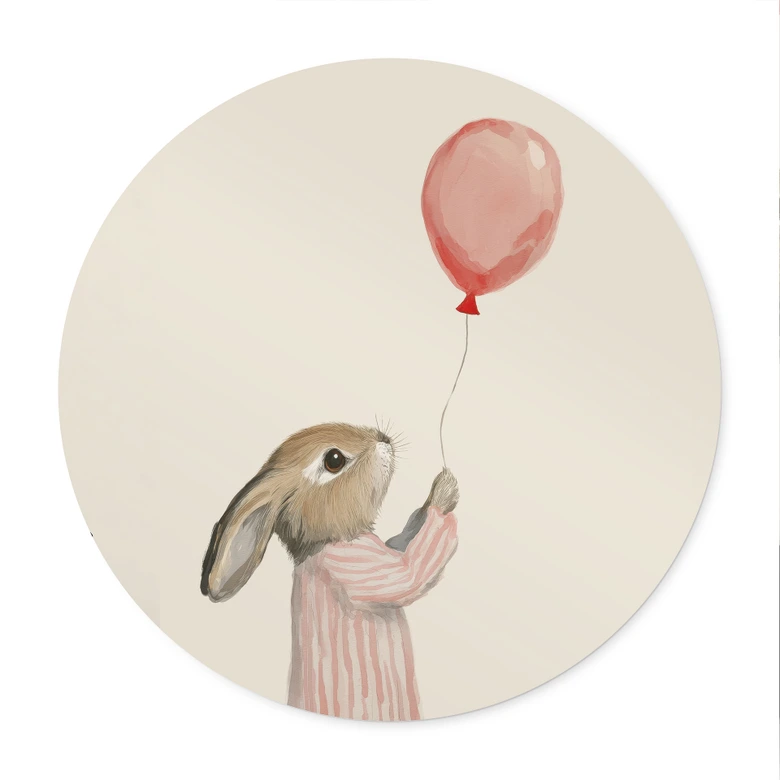 Poster Söt kanin med ballong - Treechild - Rund 