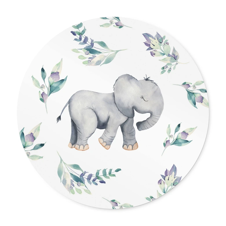 Poster Niedlicher Babyelefant zwischen Boho-Zweigen - UN Designs - Rund 