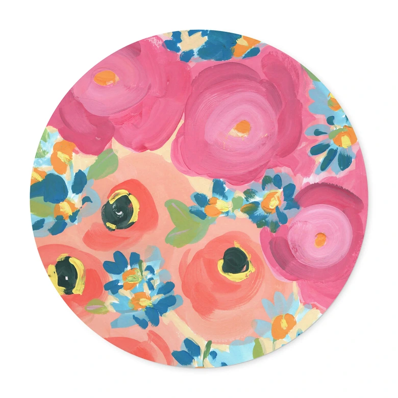 Poster Zwara - Illustrierte Rosen und Korallenanemonen - Rund 