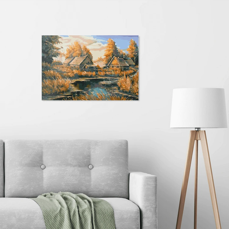 Malen nach Zahlen Leinwandbild - Landschaft am Fluss  