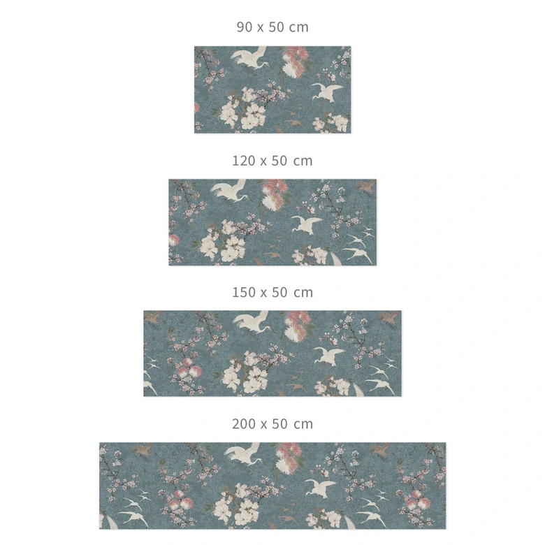 Self-adhesive kitchen splashback Cranes in Cherry Blossom Rush Blue - Bloomery Decor 