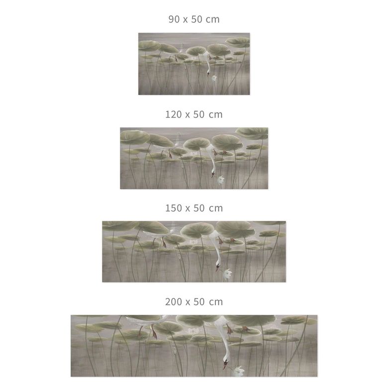Zelfklevende Keukenachterwand lotusbloemen met zwaan in water in grijs - Ms Tiff 
