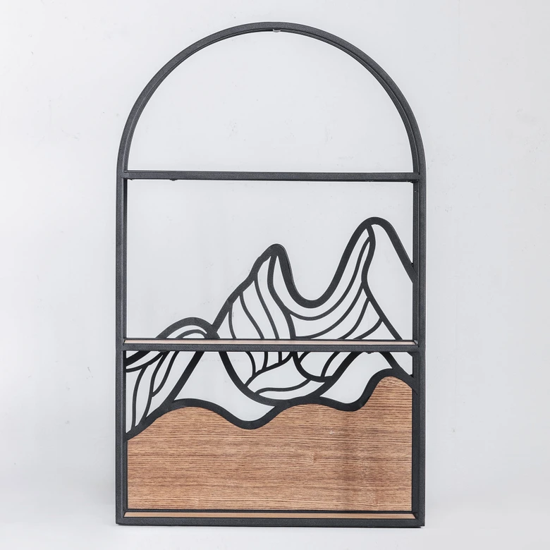 Wandregal Hängeregal Berglandschaft - Aus Holz und Metall - 34x56x12 cm 