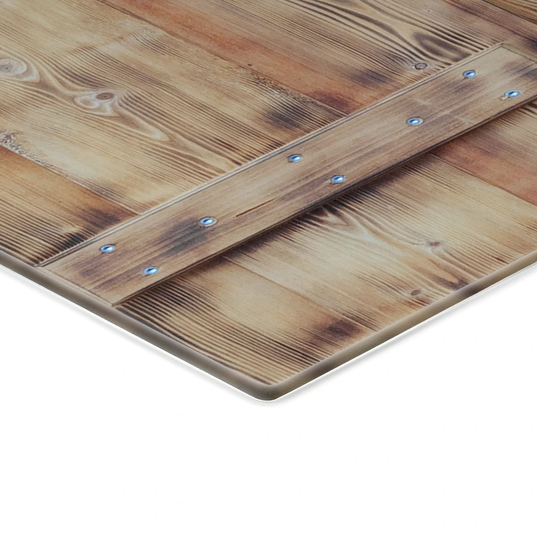 Spritzschutz 3D Holzfenster - Bergsee Idylle 