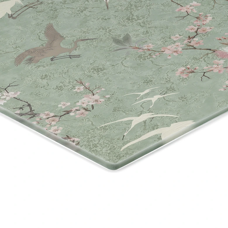 Spritzschutz Kraniche im Kirschblüten-Rausch Grün - Bloomery Decor 