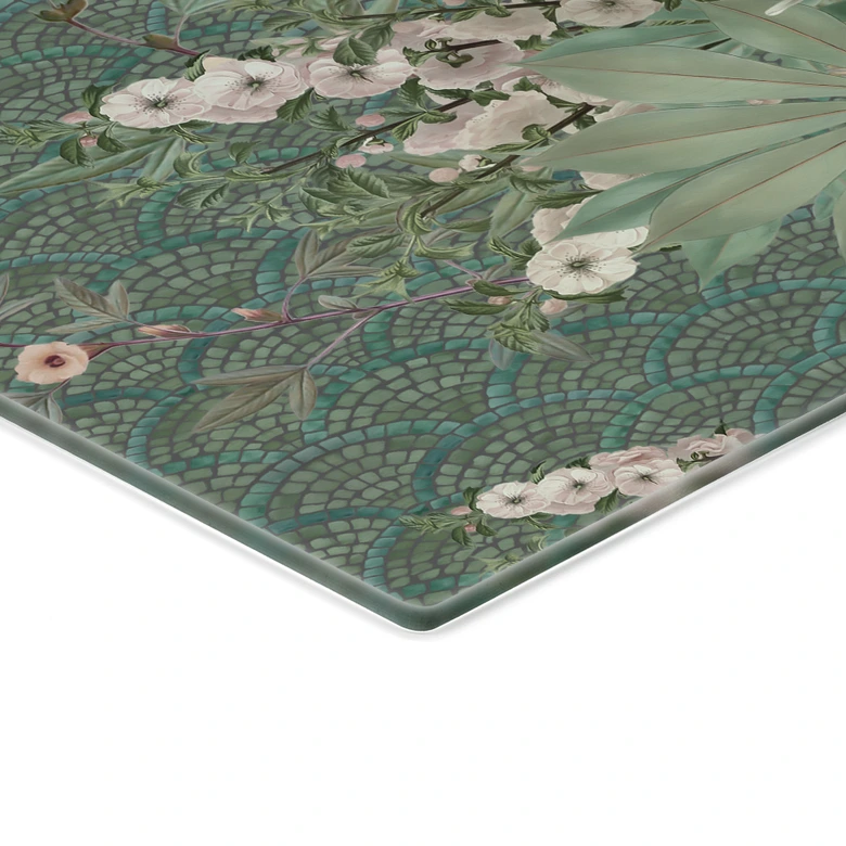 Spritzschutz Pfau im Tropengarten auf Mosaik - Bloomery Decor 