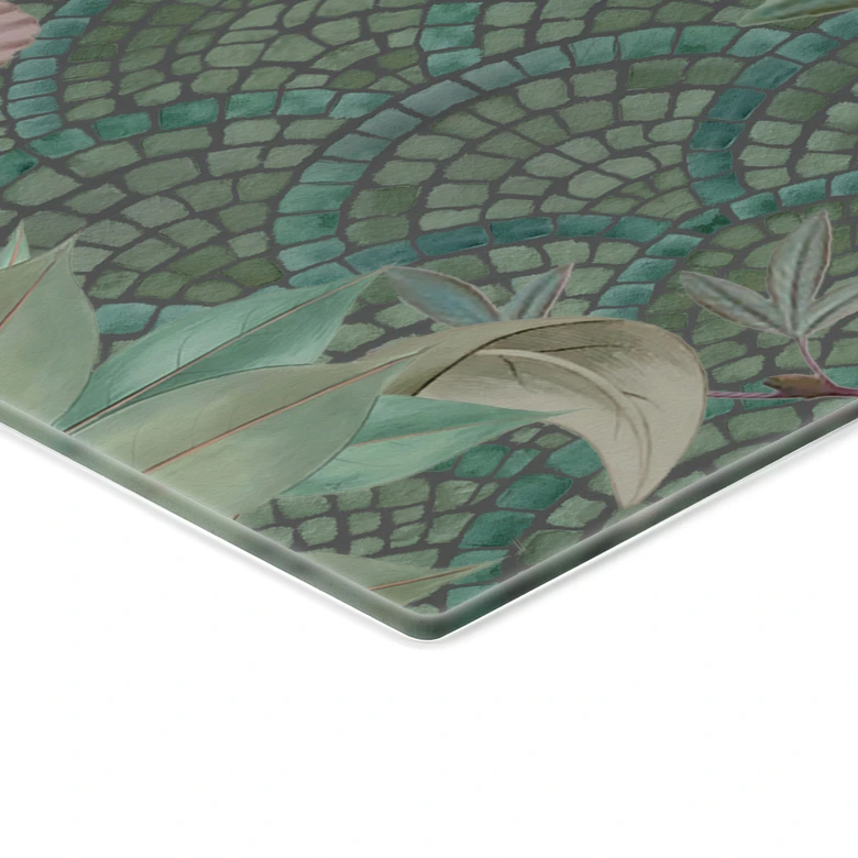 Spritzschutz Pfau im Tropengarten auf Mosaik - Bloomery Decor - Panorama 