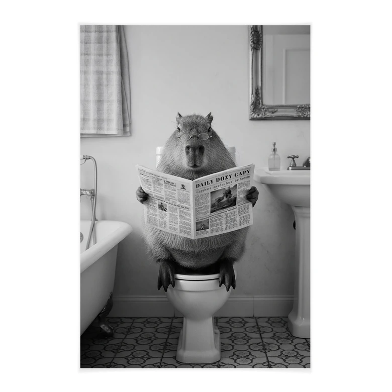 Affiche textile Capybara sur les toilettes silencieuses 