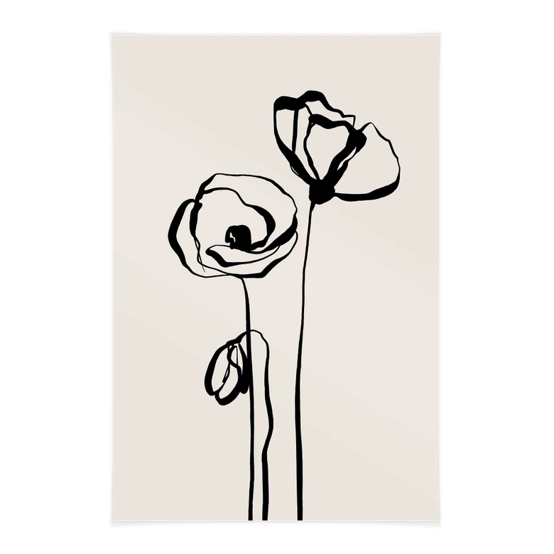 Stoffbild Line Art Zwei Mohnblumen - Cats & Dotz 