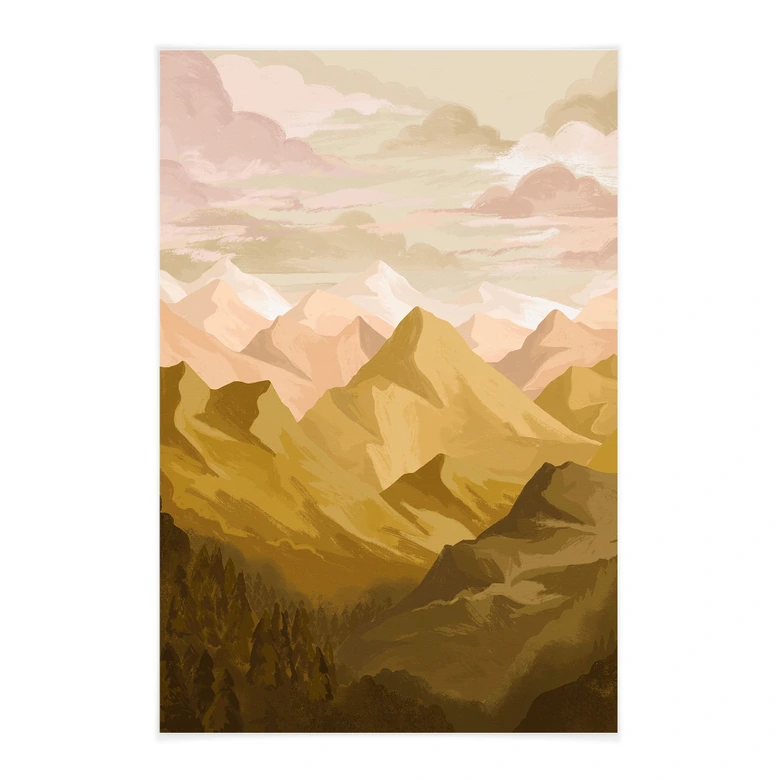 Stoffbild Landschaft - Goldene Berge im Sonnenuntergang - Goed Blauw 